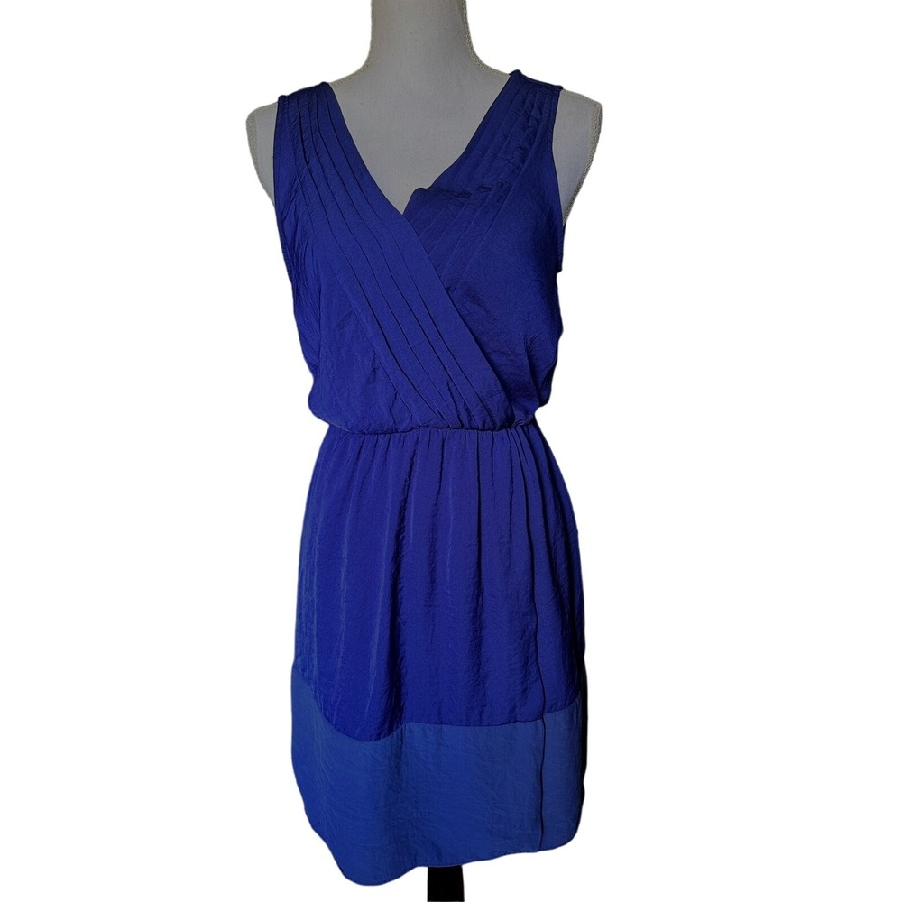 Zara Basic‎ Womens Royal Blue Pleated Surplice Sleeveless Dress Size S Small